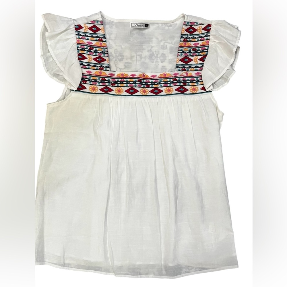 Embroidered White Blouse with Flutter Sleeves